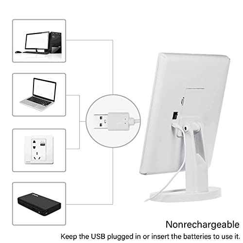 KOOKIN Lighted Vanity Makeup Mirror 16 Led Lights 180 Degree Rotation Lighted Mirror Touch Screen Adjusted Brightness Desk Mirrors USB Dual Supply Bathroom Beauty Cosmetic Mirrors (White)