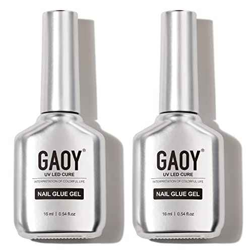 GAOY 2Pcs 16ml Gel Nail Glue for Acrylic Nails Tips, 2 in 1 Nail Glue and Base Coat, UV Light Cure
