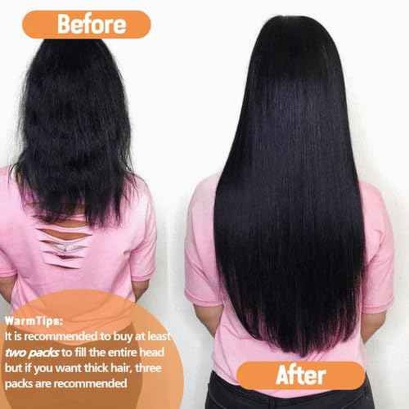 Straight Clip in Hair Extensions Real Human Hair 8Pcs Remy Human Hair Clip ins for Women, Natural Soft Human Hair, 120g 32inch #1B Natural Black