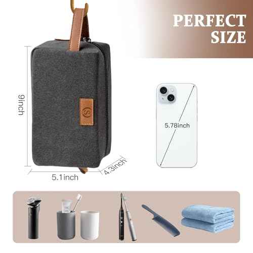 Janhavi Canvas Toiletry Bag for Men Waterproof, Personalized Engraved Initials & Wheat Ear, Toiletry Bag For Shower Caddy, Cruise Ship Essentials, Groomsmen Gifts, Men's Accessories (Dark Grey E)