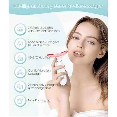 7 Color Neck Face Massager - Facial Massager Tool for Skin Care at Home, Vibrating Face Massager with Thermals, Galvanic Machines White