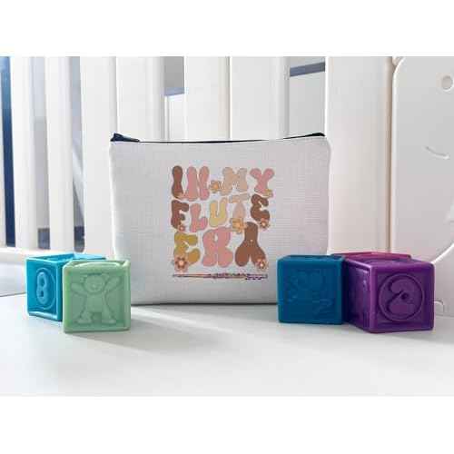 WCGXKO Flute Player Gift - Music Lover Zipper Pouch Makeup Bag (B-Flute Era), Beige