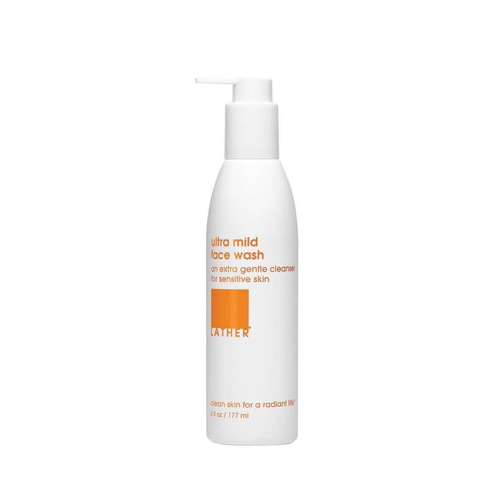 LATHER Ultra Mild Face Wash - Extra Gentle Cleanser Face Wash for Sensitive Skin - Hydrating Foaming Cleanser & Makeup Remover - 6 Fl Oz