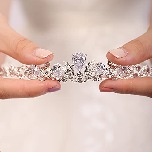 JWICOS Silver Crystal Queen Tiara and Crown for Women and Girls Fairytale Rhinestones Wedding Hair Accessories for Brides