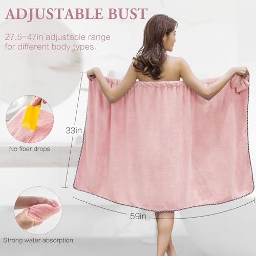 Hair Towel Women Bath Wrap - Adjustable Microfiber Super Absorbent to Quick Drying Hair and Body for Gym, Spa, Sauna and Shower After Body Cover, Pink