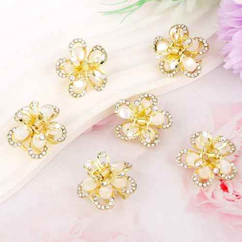 Small Claw Clips for Women Cute Flower Rhinestone Hair Clips for Thick Thin Hair Non Slip Wedding Bridal Prom Short Crystal Hair Accessories for Girls Fashion Gold Accessories