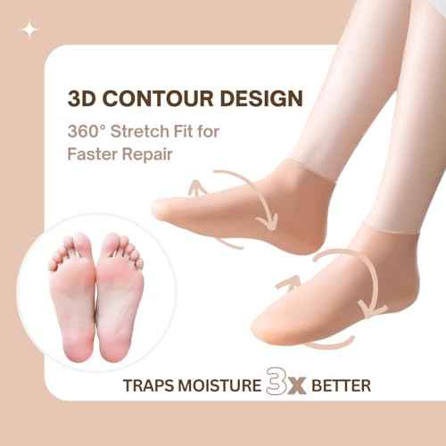Reusable Silicone Socks for Dry Cracked Feet & Heels - Moisturizing Socks for Women and Men Fits Sizes US5-12 - Lotion Rubber Socks for Overnight Repair & Spa Treatment (Beige & Pink)