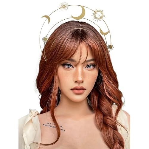 Gold Halo Crown Moon Stars Goddess Crown Alloy Goddess Headpiece Party Tiaras Crowns for Women Wedding Birthday Christmas Hair Accessories for Women and Girls