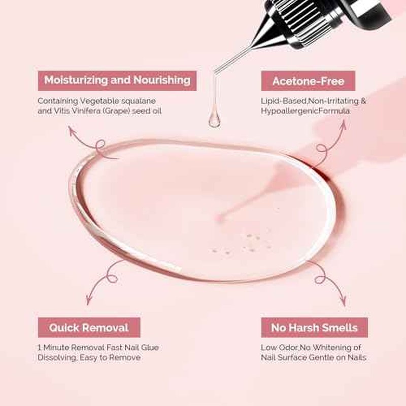 MelodySusie 2PCS Nail Glue Remover for Press on Nails, Acetone Free Nail Polish Remover Multi-Functional Liquid for Removing Glue from Nail Tips Full Cover Nails for Home and Salon Use 12ML