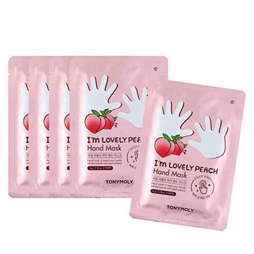 TONYMOLY I¡¯m Lovely Peach Hand Mask ? Hydrating & Moisturizing Korean Hand Treatment Gloves with Peach, Plum & Honeysuckle Extracts ? Phone Screen Friendly, 5pk