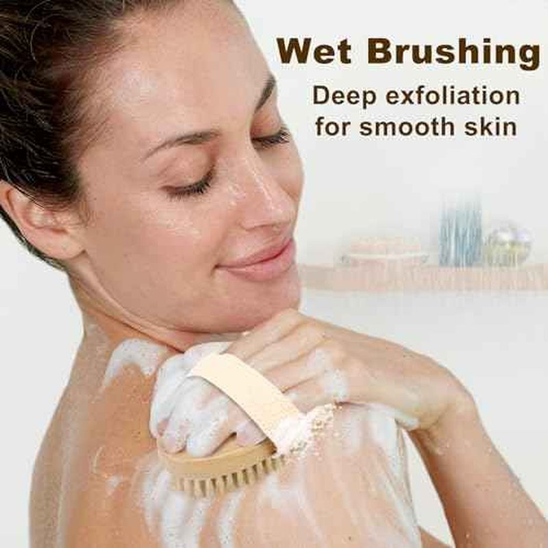 2Pcs Natural Bristle Exfoliating Brush, Body Scrubber for Lymphatic Drainage, Blood Circulation, Wet and Dry Brush, Deep Exfoliation for Smooth Skin