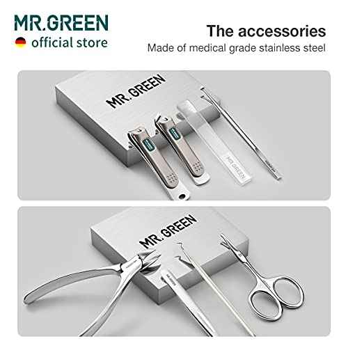 MR.GREEN Manicure Sets Pedicure Kits Stainless Steel Nail Clipper Personal Care Tools with PU Leather Case (Green)
