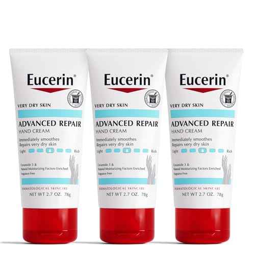 Eucerin Advanced Repair Hand Cream, Immediately Soothes and Repairs Very Dry Skin, Fragrance Free, Non Greasy, Fast Absorbing, Travel Size Hand Lotion, 2.7 Oz Tube, Pack of 3