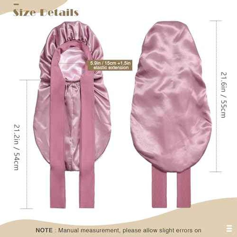 Kids Long Hair Bonnet for Sleeping - Double Layer Girls Elastic Satin Bonnet with Tie Band for Braid Curly Hair (Rose Gold+Pink)