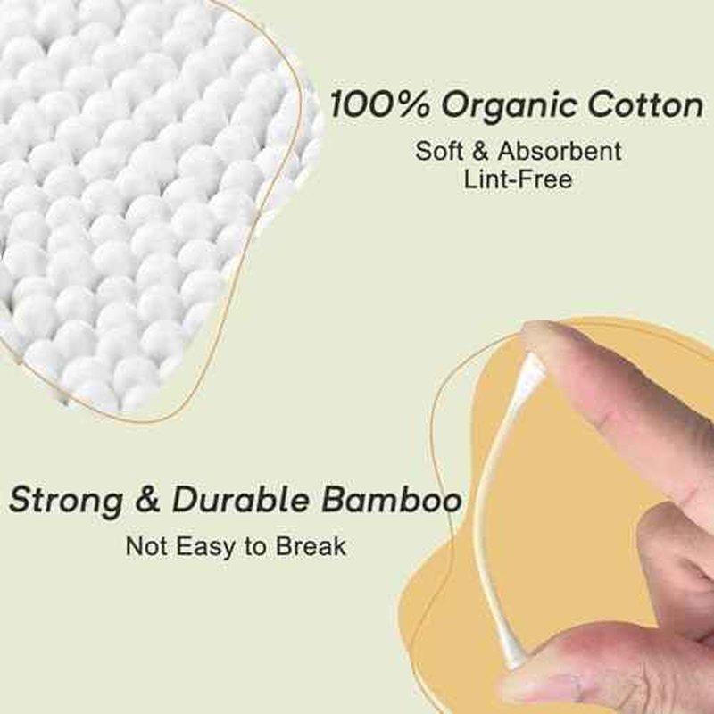 Bamboo Cotton Swabs 1000 Count in Storage Box, Double-Tipped Organic Cotton Buds with Durable Bamboo Sticks, for Makeup, Ear Care, Cleaning, Crafts