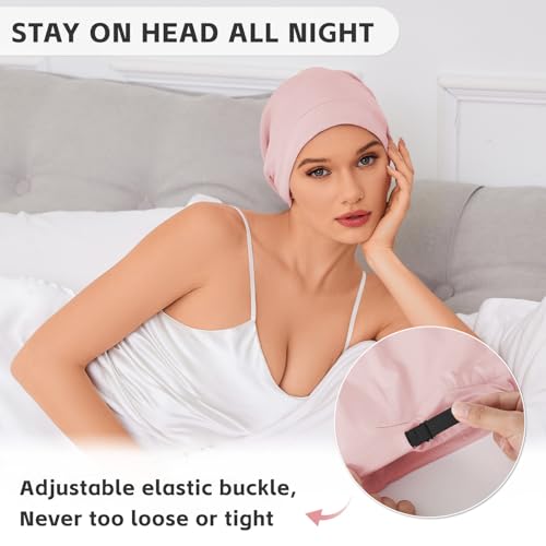 Silk Bonnet for Sleeping Women, Adjustable Silky Satin Lined Sleep Cap, Silk Hair Wrap Slouch Beanie Hat