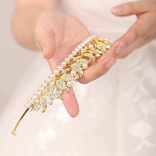 JWICOS Pearl Tiara Crown for Women Silver Tiara Headband for Prom Pageant Party Birthday Gifts Bridal Wedding Tiara for Bride