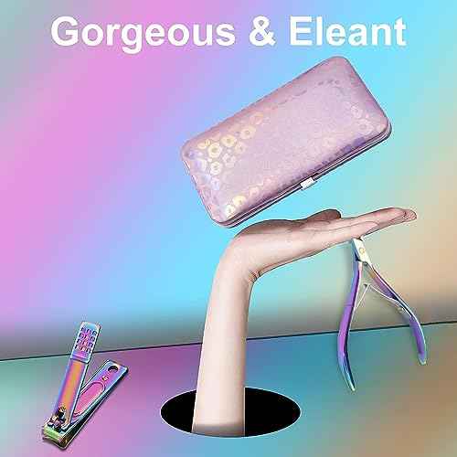 Manicure Set Nail Clippers Pedicure Kit - 12pcs Stainless Steel Nail Kit, Colorful Professional Nail Care Kit Nail Files & Scissors Tools for Hands Foot Facial - Pink