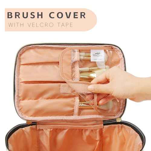 Personalized Monogram Makeup Bag with Dividers - Cow Print Travel Toiletry Organizer for Women | Waterproof Cosmetic Pouch with Brush Holder & Handle (9.8x6.7x5.1in)