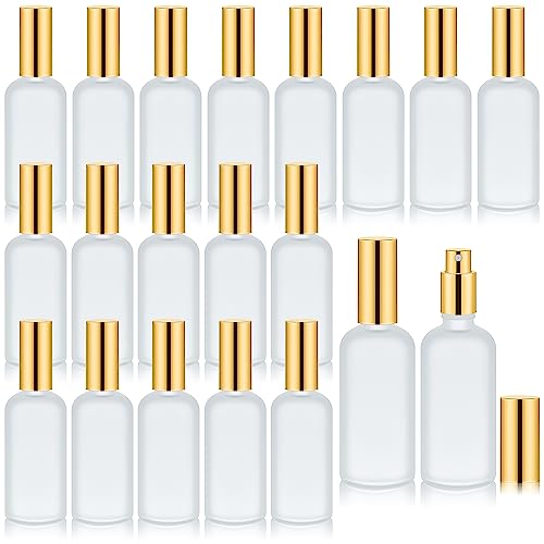 Tessco for you 20 Pcs 3.4 oz/100 ml Glass Spray Bottles Empty Perfume Atomizer Refillable Clear Decorative Empty Bottles with Fine Mist Sprayer Pump for Face Body Travel(Gold)