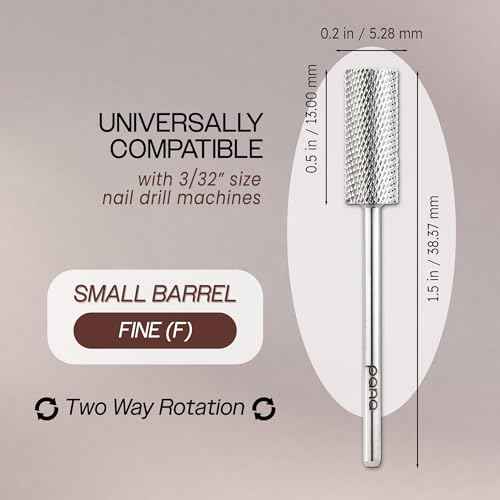 PANA Flat Top Small Barrel 3/32" Shank Size - (Silver, Fine Grit) - Fast remove Acrylic or Hard Gel Nail Drill Bit for Manicure Pedicure Salon Professional or Beginner