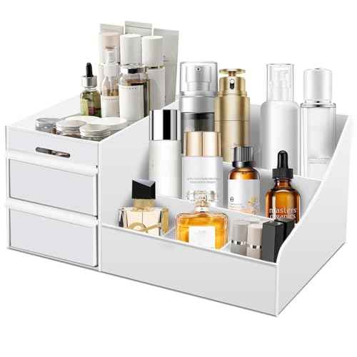 Large Makeup Organizer with Drawers - Multi-Functional Vanity and Countertop Storage for Cosmetics, Skincare, Perfume, Nail Polish, Brushes - Compact Desk and Bathroom Organizer for Women¡¯s Gifts
