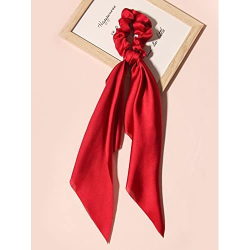 Pack of 2 Knotted Bow Hair Scrunchies Elastic Hair Scarf Hair Ties Bands Satin Hair Ribbon Scrunchy Red Ponytail Holder for Women and Girls, Hair Scarf Scrunchies, Hair Accessories (Burgundy)