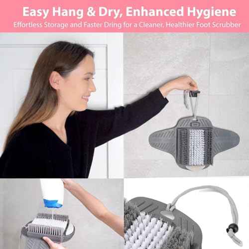 Efforest Shower Foot Scrubber Mat with Pumice Stone - Cleans, Smooths & Removes Dead Skin on Foot Without Bending, Foot Callus Remover with Non-Slip Suction Cups, Foot Scraper for Shower & Bathtub