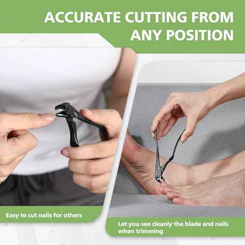 BALUCA Ergonomic Nail Clipper for Seniors - Toenail Clipper for Thick Toenails and Fingernails, Long Handle Nail Clippers with Catcher, Precision Nail Trimmer for Men and Women - Black