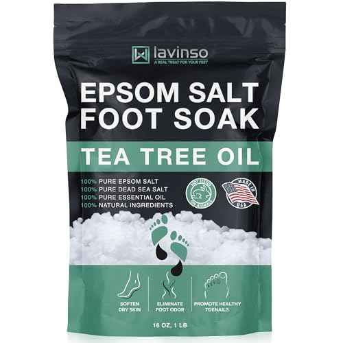Tea Tree Oil Foot Soak with Epsom Salt - Made in USA - for Toenail Health, Athletes Foot, Stubborn Foot Odor, Softens Calluses & Soothes Sore Tired Feet - 1 LB