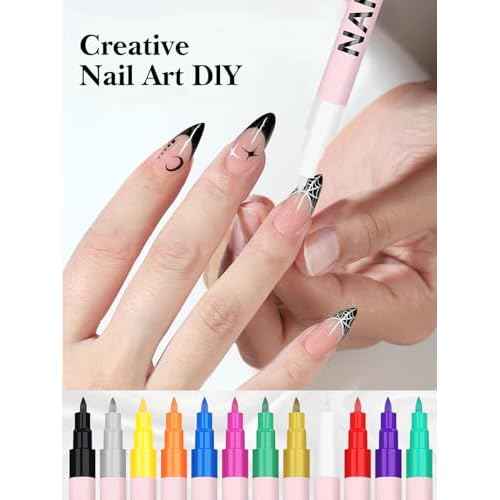 EBANKU 12 Colors Nail Art Pens Set, 3D 0.7MM Nail Polish Pens Quick-Drying Nail Art Acrylic Paint Nail Point Dotting Liner Pen Tools for Home & Salon Nail DIY