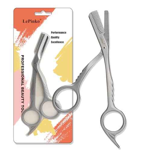 Eyebrow Trimming Scissors with Combs, Eyebrow Trimmers, Eyebrows Shaping Grooming Kit, Gifts for Men Women Stocking Stuffers, Powder Steel Sliver