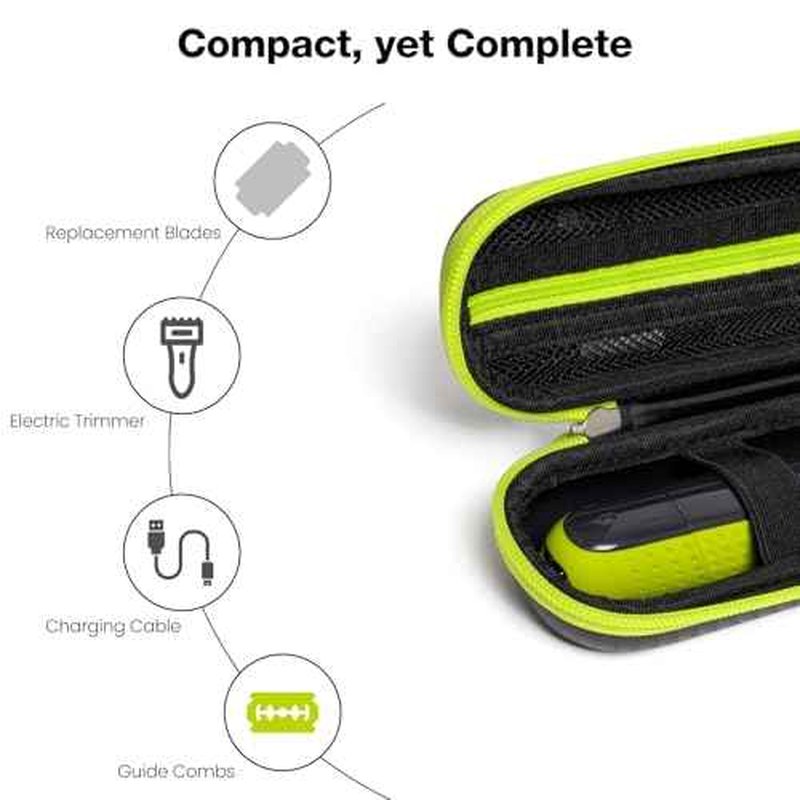 Nincha Compact Travel Trimmer Case for Philips Hybrid Electric Trimmer and Shaver, Face + Body Groomer QP2724/90, QP2834/70, QP1924/70, QP6531/70, QP4631/90, Hard Carrying Case, Limegreen&Black