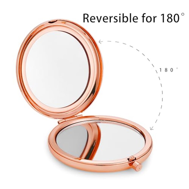 Compact Mirror, Pocket Travel Makeup Mirror for Purse, Metal Round Shell, 2-Sided 1X/2X Magnifying, Portable, Folding, Handheld, Rose Gold, 18 Pack