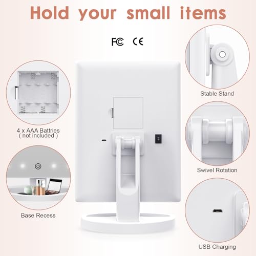 WEILY Makeup Vanity Mirror with 21 LED Lights and Touch Screen, Tri-Fold 1x 2X 3X Magnification,180¡Æ Adjustable Rotation and USB Powered,Countertop Cosmetic Mirror (White)