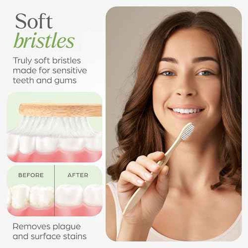 Soft Flossing Bamboo Toothbrushes 10 Pack - BPA Free Soft Bristles Toothbrushes for Adults, Natural Wooden Toothbrush