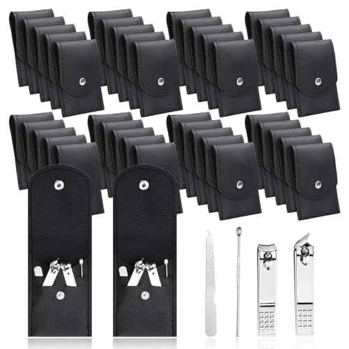 10 Sets Finger Nail Clipper Set Bulk,4 in 1 Black Adult Stainless Steel Travel Manicure Kit with Case Individually Wrapped Nail Clippers Bulk for Homeless,Hotel,Charity
