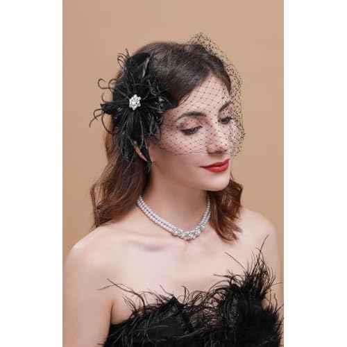 Cizoe 1920s Flapper Fascinator Mesh Face Veil Headband Bridal Wedding Tea Party Headwear with Veil for Women