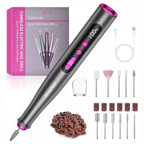 Electric Nail Drill Professional, 35000RPM Cordless Acrylic Nail Kit for Nail Polish Remover, Electric Nail File Buffer Grinder, Nail Filer Electric Manicure and Pedicure kit (Matte Gray)