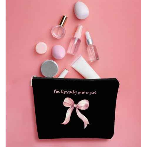 Pink Coquette Bow Aesthetic Makeup Bag, I'm Literally Just a Girl, Cute Cosmetic Bag, Trendy Preppy Gifts, Coquette Stuff, Black