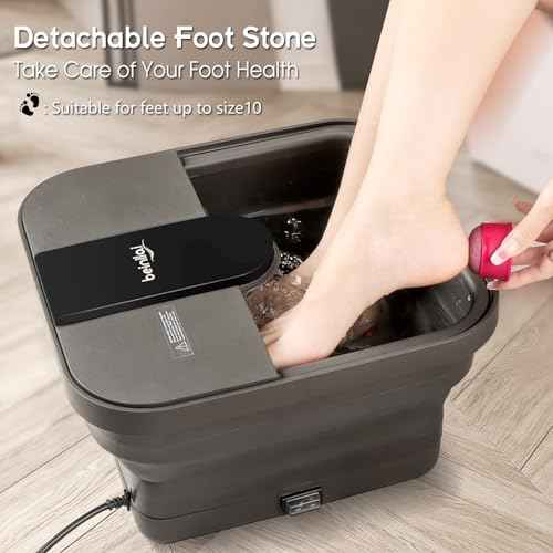 Beinilai Collapsible Foot Spa,Foot Bath with Heat and Massage and Bubble Jets,Foot Soak Tub with Six Non Motorized Rollers,Acupressure Massage Points,Red Light and Removable Pumice Stone