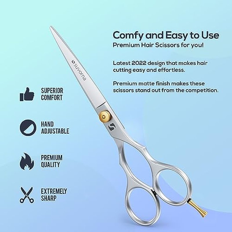Suvorna Hair Cutting Scissors - 5.5" Professional Barber Shears for Precision Grooming | Right-Handed for Men, Women, Kids