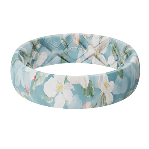 Egnaro Women's Silicone Statement Rings, 5.2mm Wide 2mm Thick Rubber Printed Floral Wedding Bands For Her Size 4-12