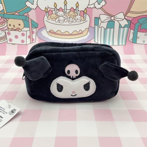 Cartoon Cosmetic Bag With Zipper,Kawaii Plush Makeup Bag,Cute Brush Organizer Toiletry Bag for Women Girls(black)