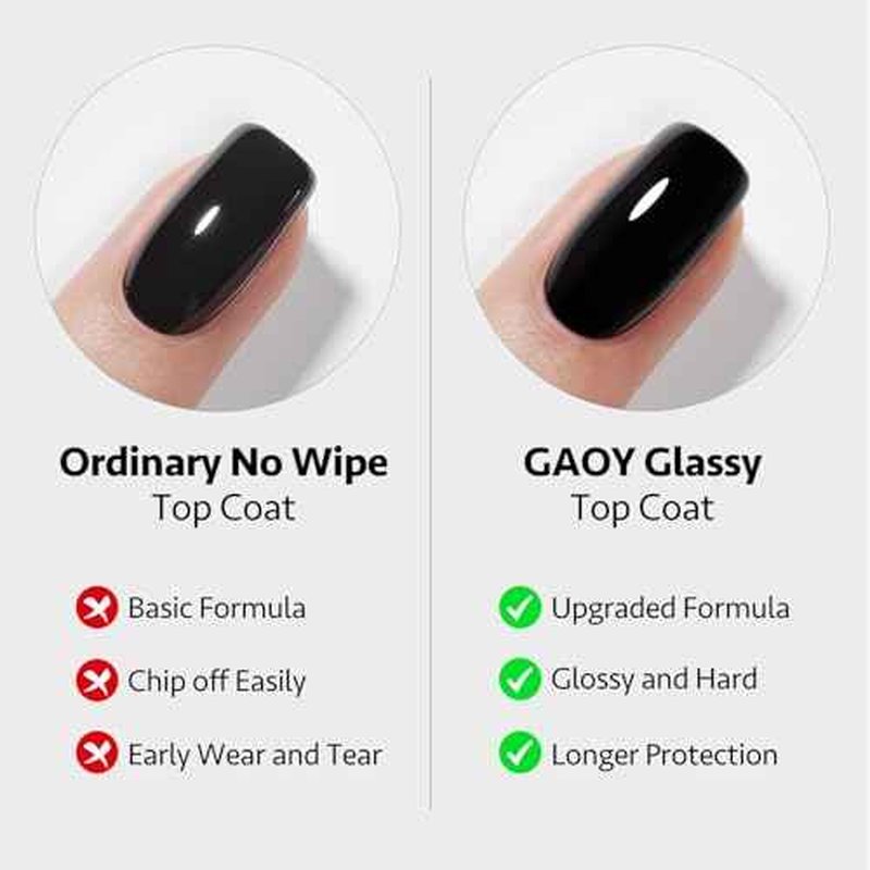 GAOY 16ml 4 Pcs Glassy Gel Top Coat and Base Coat Set, No Wipe Foundation Combination for UV Light Cure Nail Polish