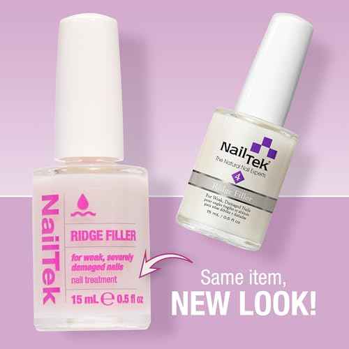 Nail Tek Ridge Filler Formula 4 ? Clear Ridge Filler for Nails, Base Coat, Nail Strengthener Polish for Weak & Damaged Nails, 0.5 fl oz