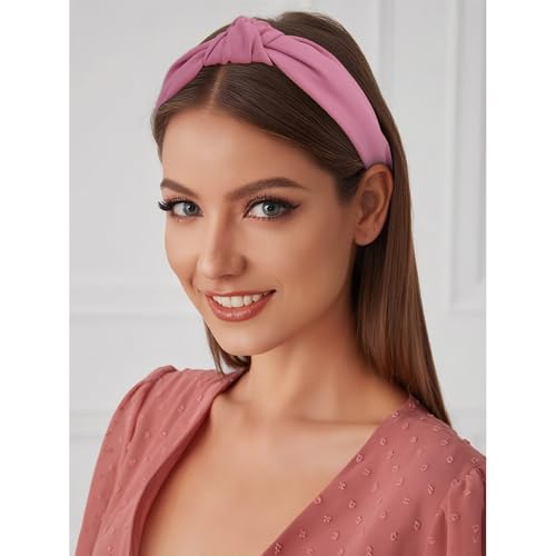 Knotted Headband for Women Non-slip Head Bands Top Knot Headbands Solid Colors Pink Headbands Fashion Hair Accessories for Women Girls