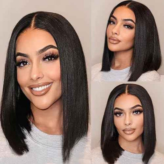 Bob Wig Human Hair for Women, 13x4 Pre-Plucked HD Transparent Lace Front Wigs,180% Density Short Straight Black Bob Wigs (14inch)