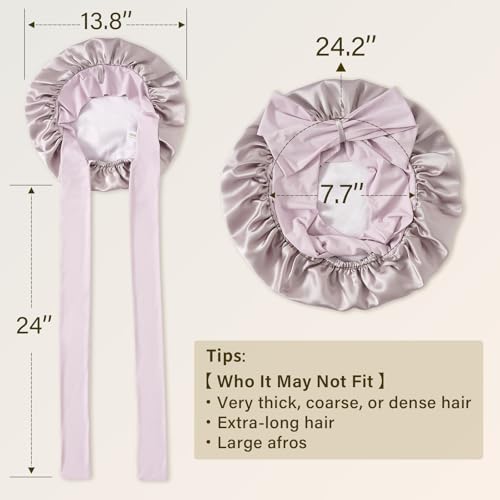 ZIMASILK 100% Mulberry Silk Bonnet for Sleeping Women Long Hair Double Layer Silk Hair Wrap with Tie Band Stay On Head (1Pc, Purple)
