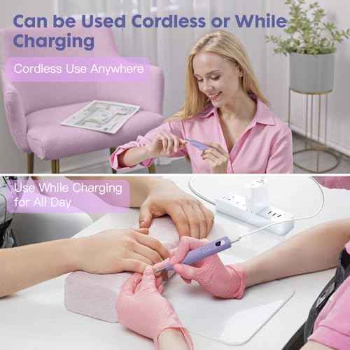 Electric Nail File,Nail Drill Kit with Nail Lamp,Cordless Nail Filer for Acrylic Gel Nails,Professional Nail Drill Machine Polishing Tool Manicure Pedicure Kit Efile Nail Supplies for Home Salon